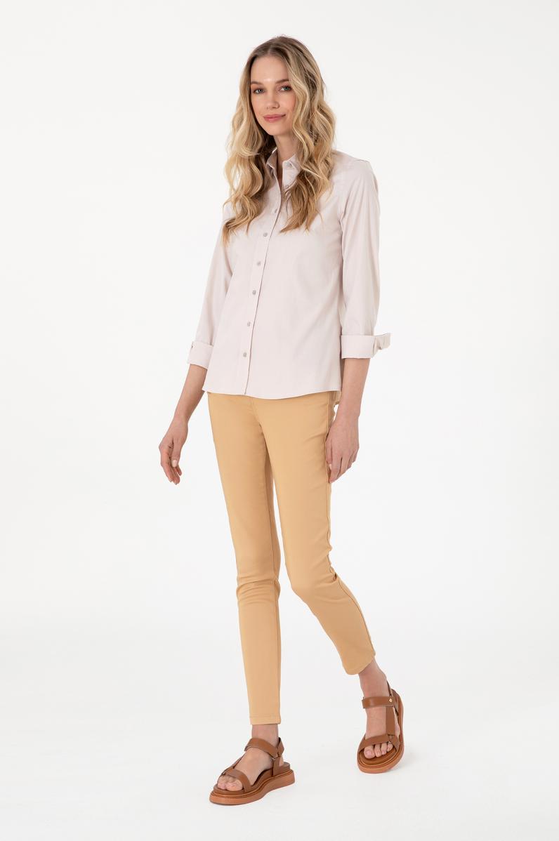 Kadın Camel Toothpick Fit Kanvas Pantolon