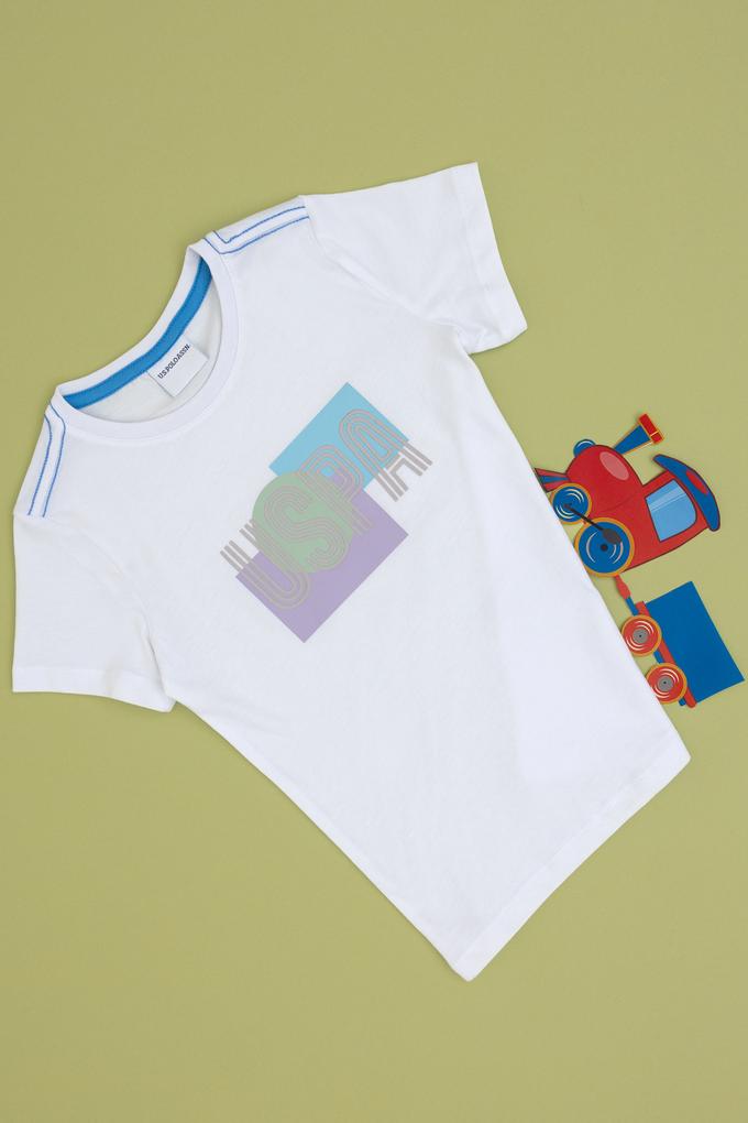 Erkek Çocuk Beyaz Bisiklet Yaka Tişört