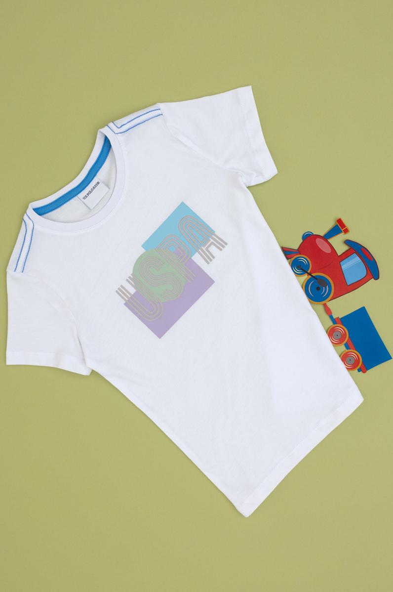 Erkek Çocuk Beyaz Bisiklet Yaka Tişört