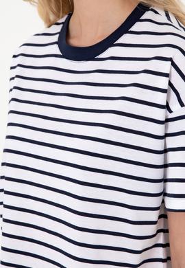 Kadın Lacivert Çizgili Bisiklet Yaka Tişört - 50305911030