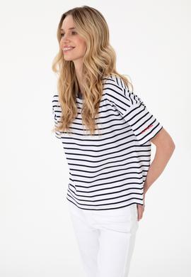 Kadın Lacivert Çizgili Bisiklet Yaka Tişört - 50305911030