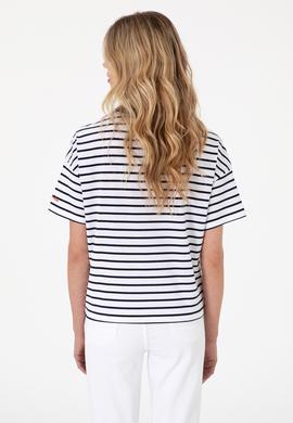 Kadın Lacivert Çizgili Bisiklet Yaka Tişört - 50305911030