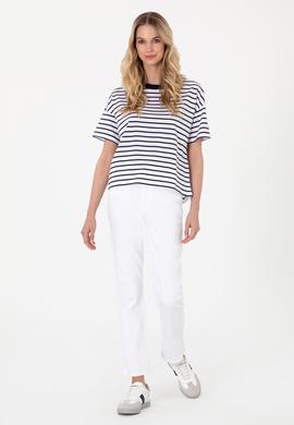 Kadın Lacivert Çizgili Bisiklet Yaka Tişört - 50305911030