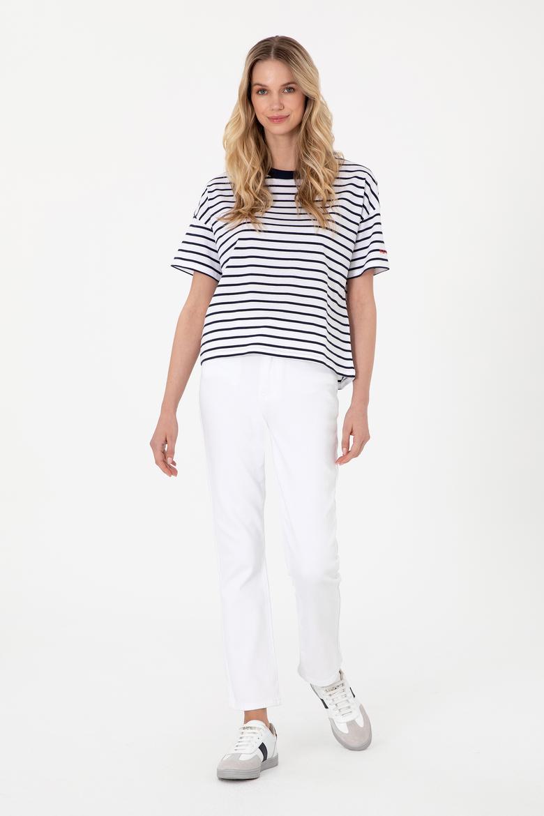 Kadın Lacivert Çizgili Bisiklet Yaka Tişört - 50305911030