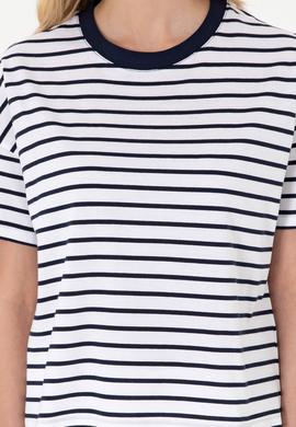 Kadın Lacivert Çizgili Bisiklet Yaka Tişört - 50305911030