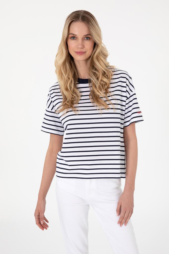 Kadın Lacivert Çizgili Bisiklet Yaka Tişört