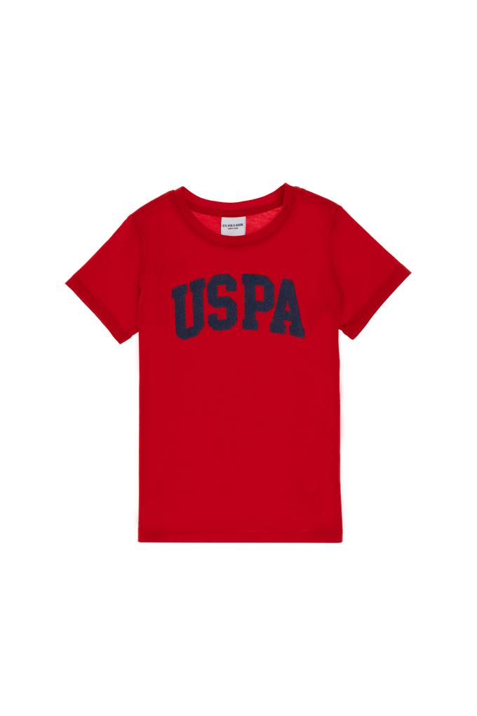 Kız Çocuk Turuncu Bisiklet Yaka Pamuk Simli Uspa Baskılı Basic Tişört