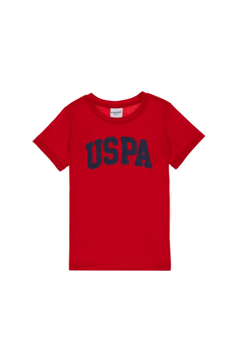 Kız Çocuk Turuncu Bisiklet Yaka Pamuk Simli Uspa Baskılı Basic Tişört