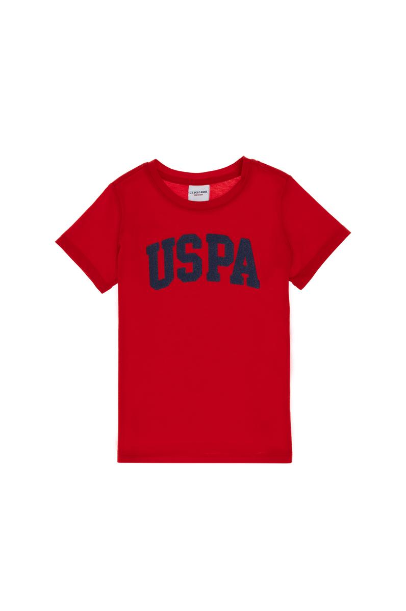 Kız Çocuk Turuncu Bisiklet Yaka Pamuk Simli Uspa Baskılı Basic Tişört