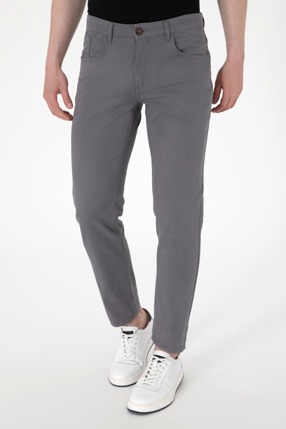 Erkek Slim Fit Gri Kanvas Pantolon