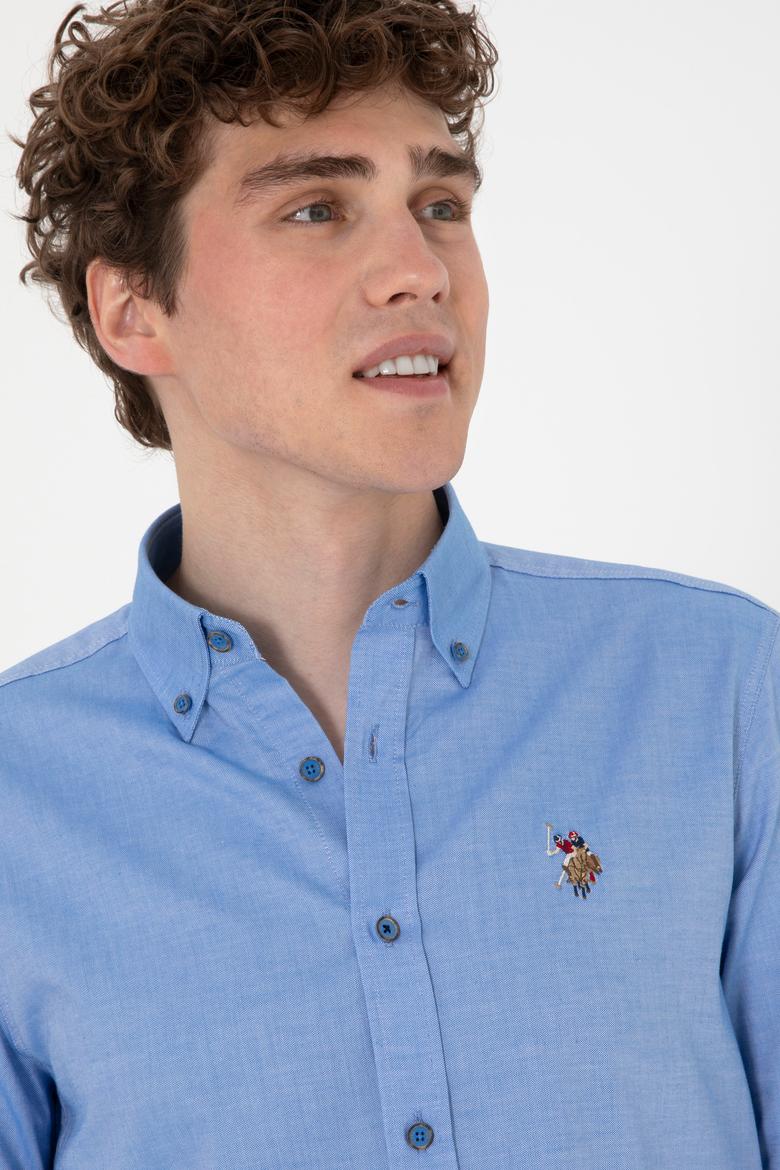 Erkek Kobalt Mavi Uzun Kollu Basic Gömlek - 50297897050