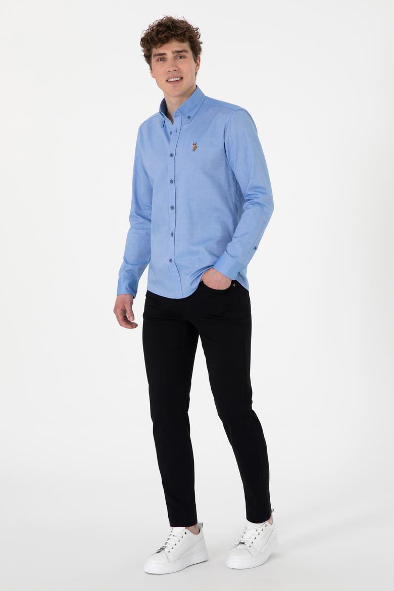 Erkek Kobalt Mavi Uzun Kollu Basic Gömlek - 50297897050