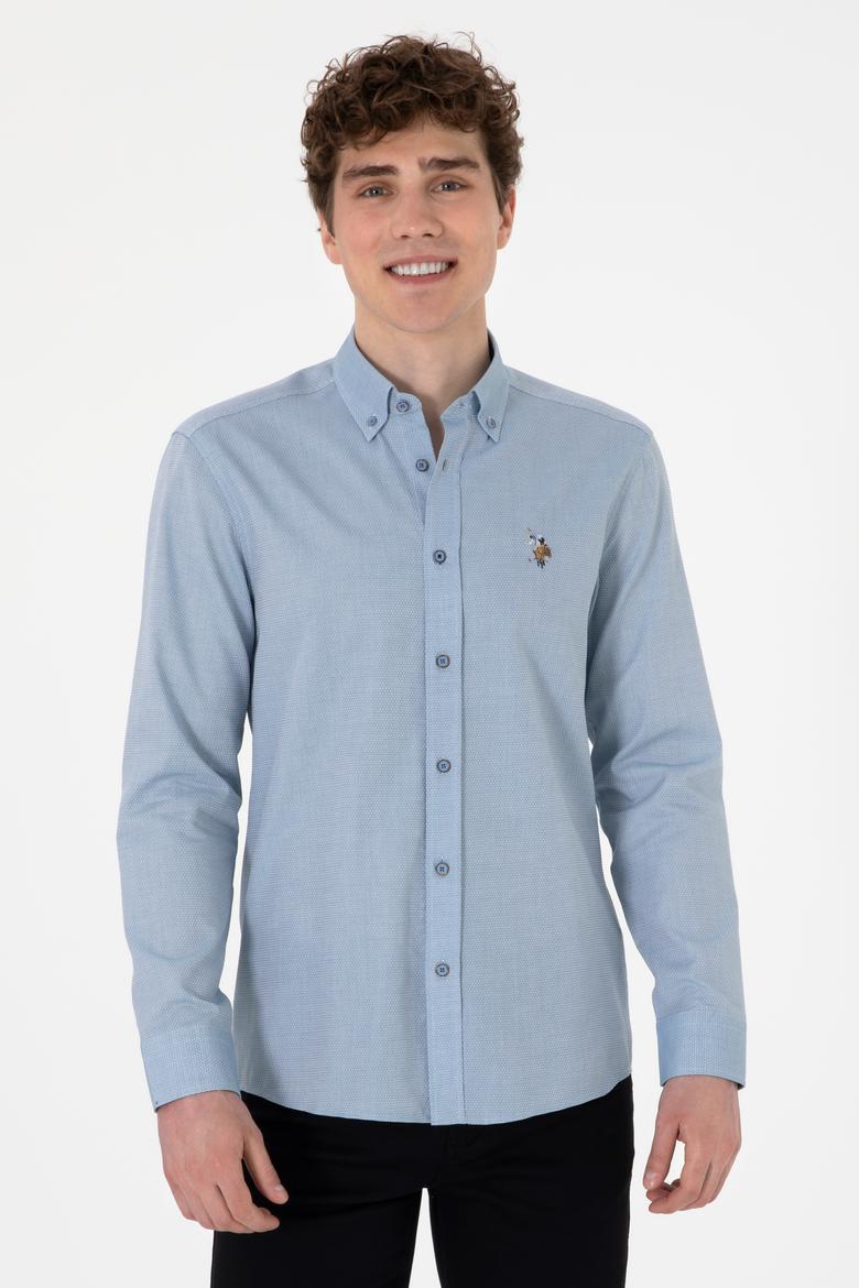 Erkek Saks Uzun Kollu Basic Gömlek