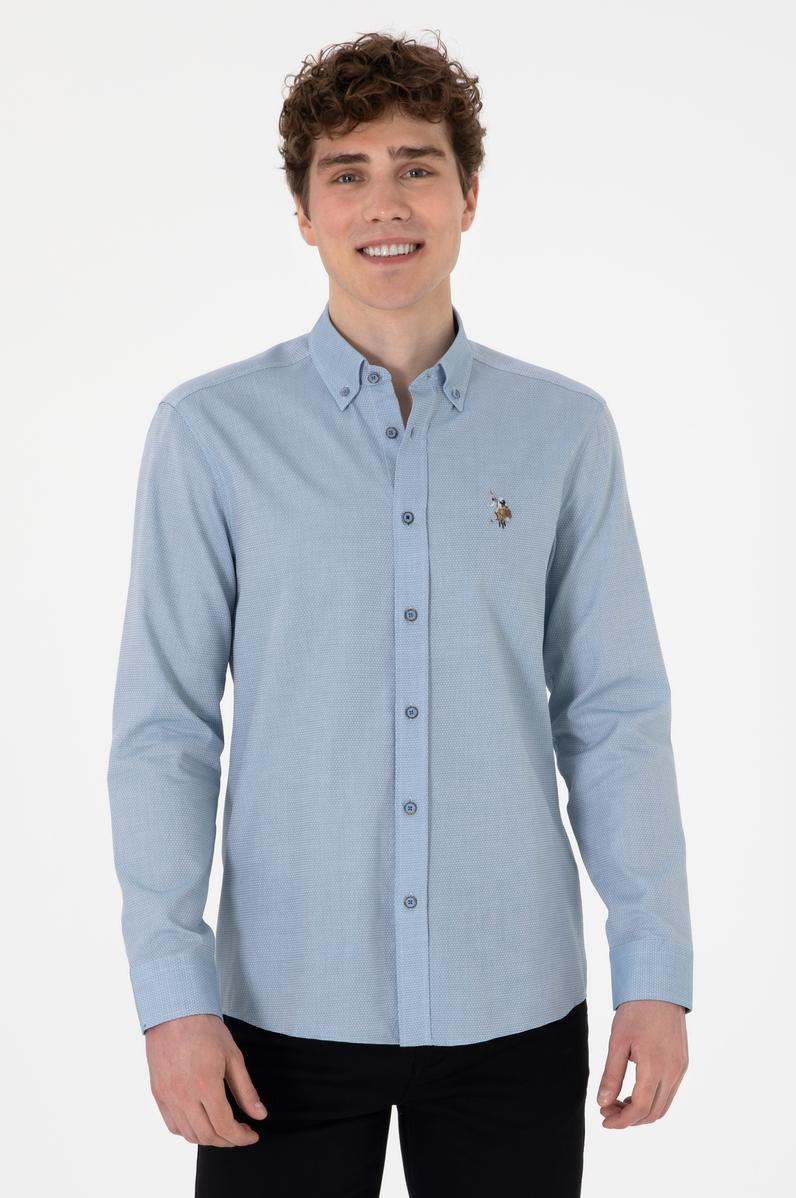 Erkek Saks Uzun Kollu Basic Gömlek