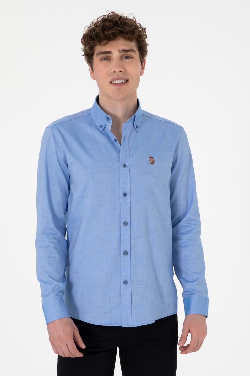 Erkek Kobalt Mavi Uzun Kollu Basic Gömlek