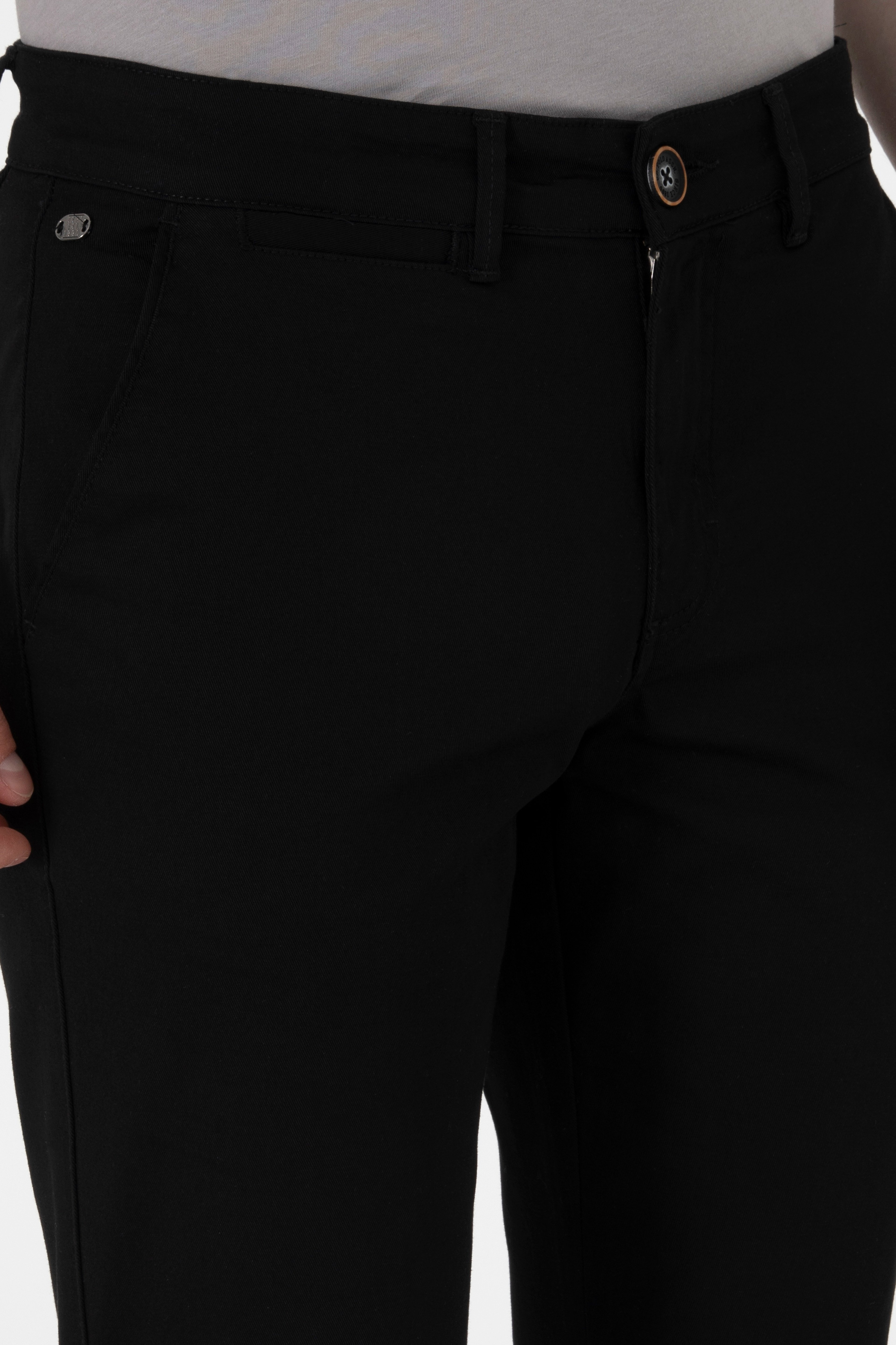 Erkek Regular Fit Siyah Kanvas / Chino Pantolon