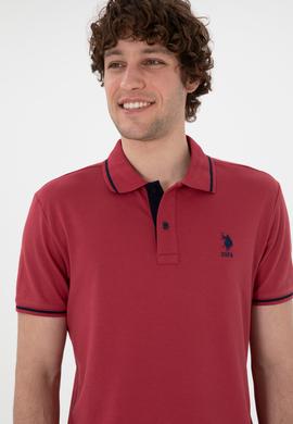 Erkek Slim Fit Polo Yaka Vişne Basic Tişört - 50305980190
