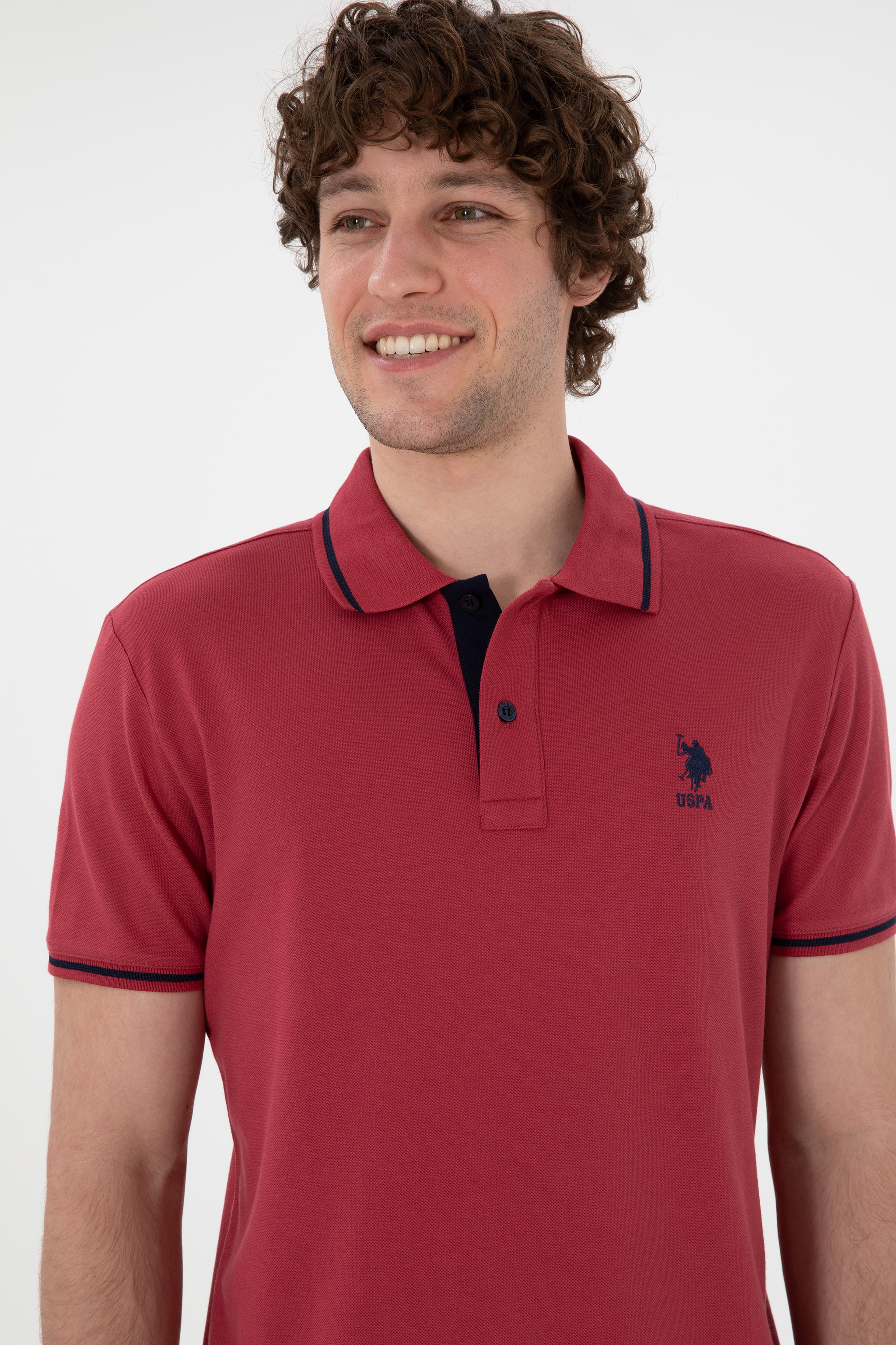 Erkek Slim Fit Polo Yaka Vişne Basic Tişört