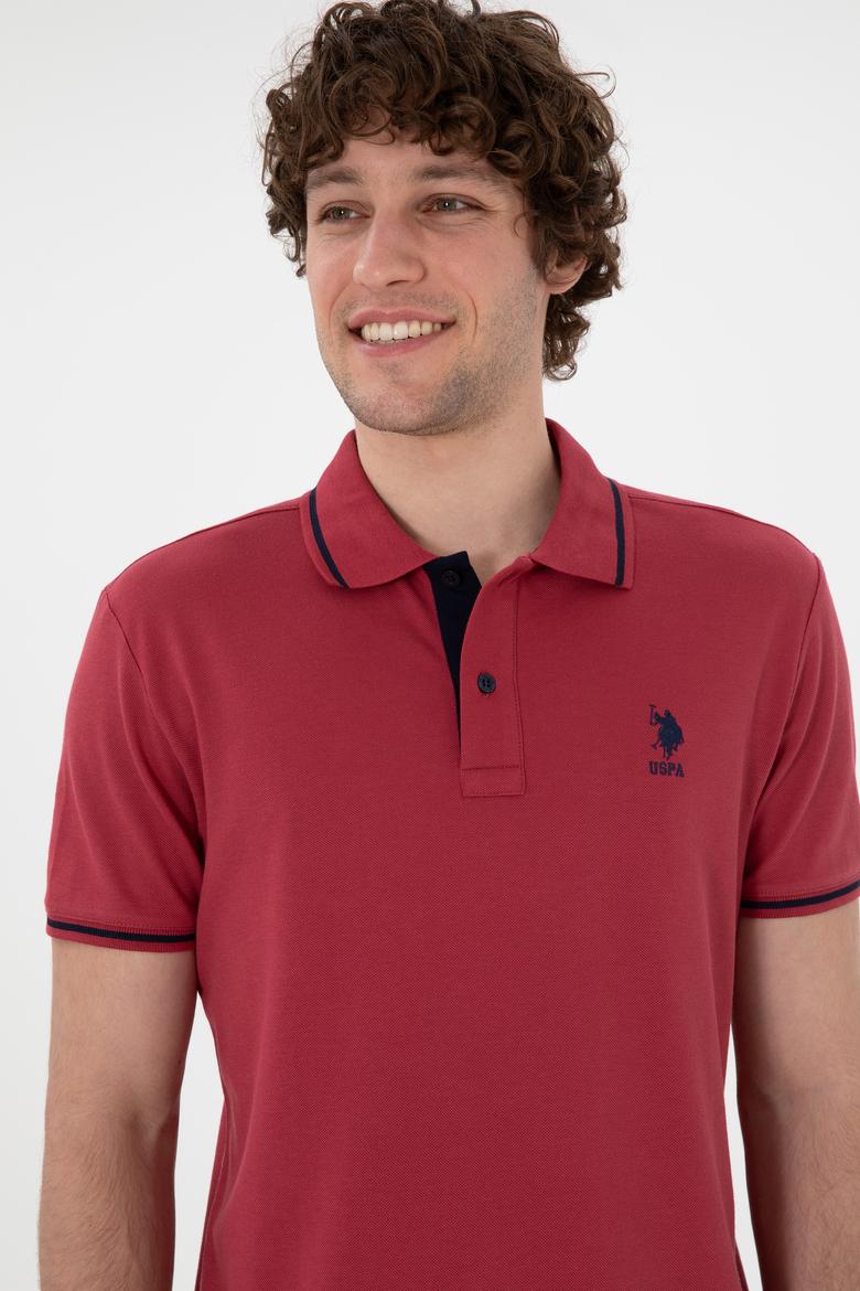 Erkek Slim Fit Polo Yaka Vişne Basic Tişört - 50305980190