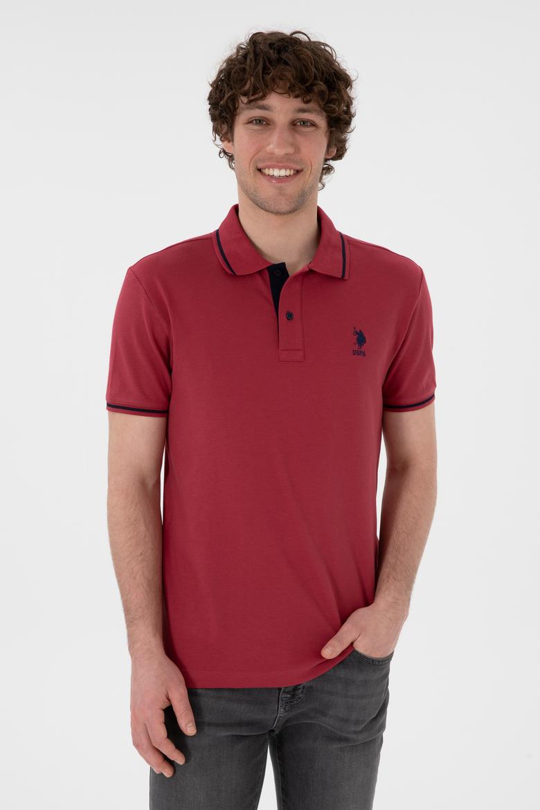 Erkek Slim Fit Polo Yaka Vişne Basic Tişört
