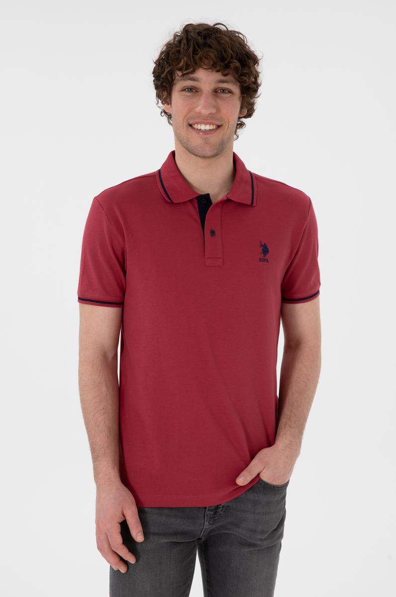 Erkek Slim Fit Polo Yaka Vişne Basic Tişört