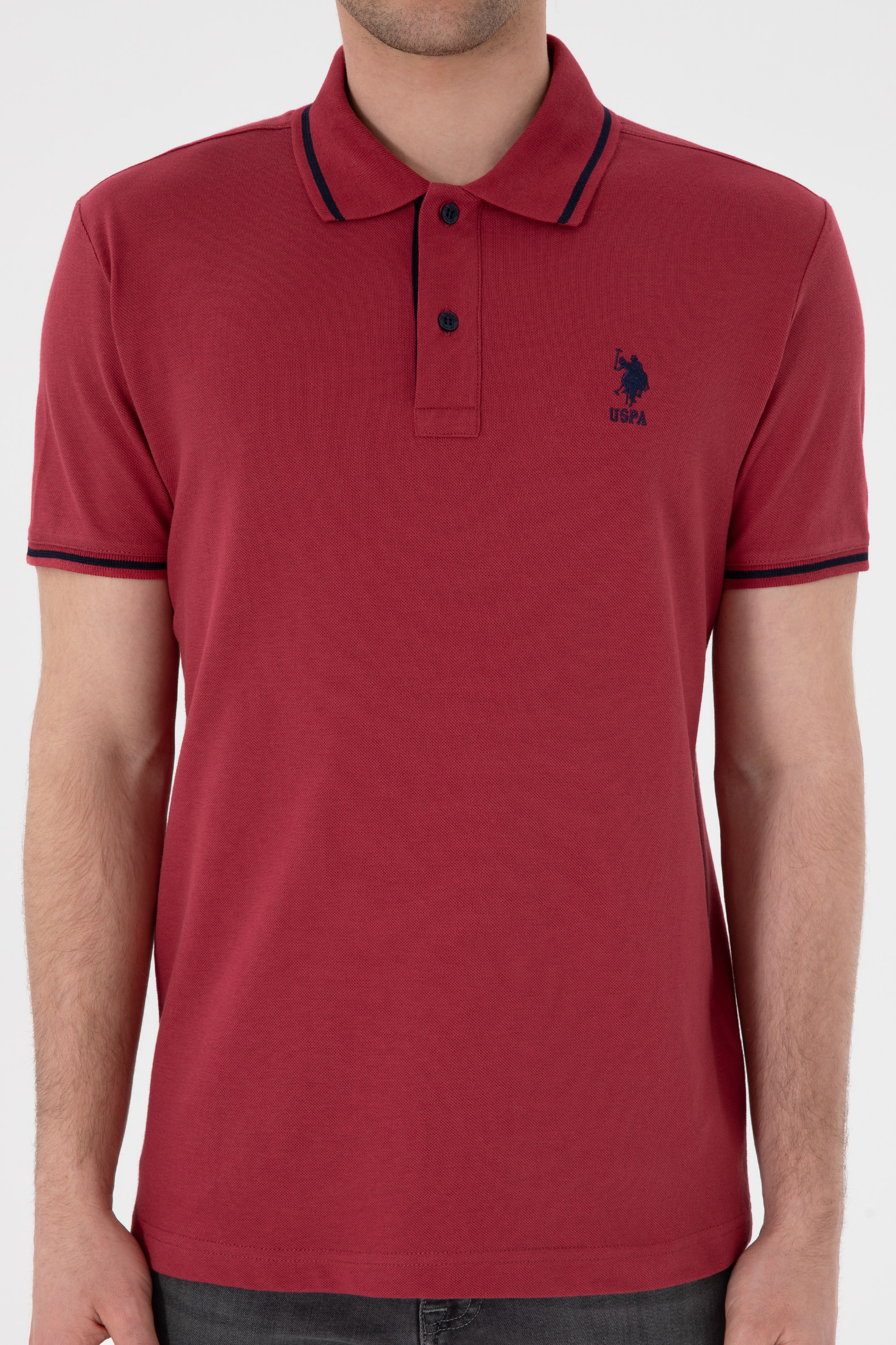 Erkek Slim Fit Polo Yaka Vişne Basic Tişört - Image 7