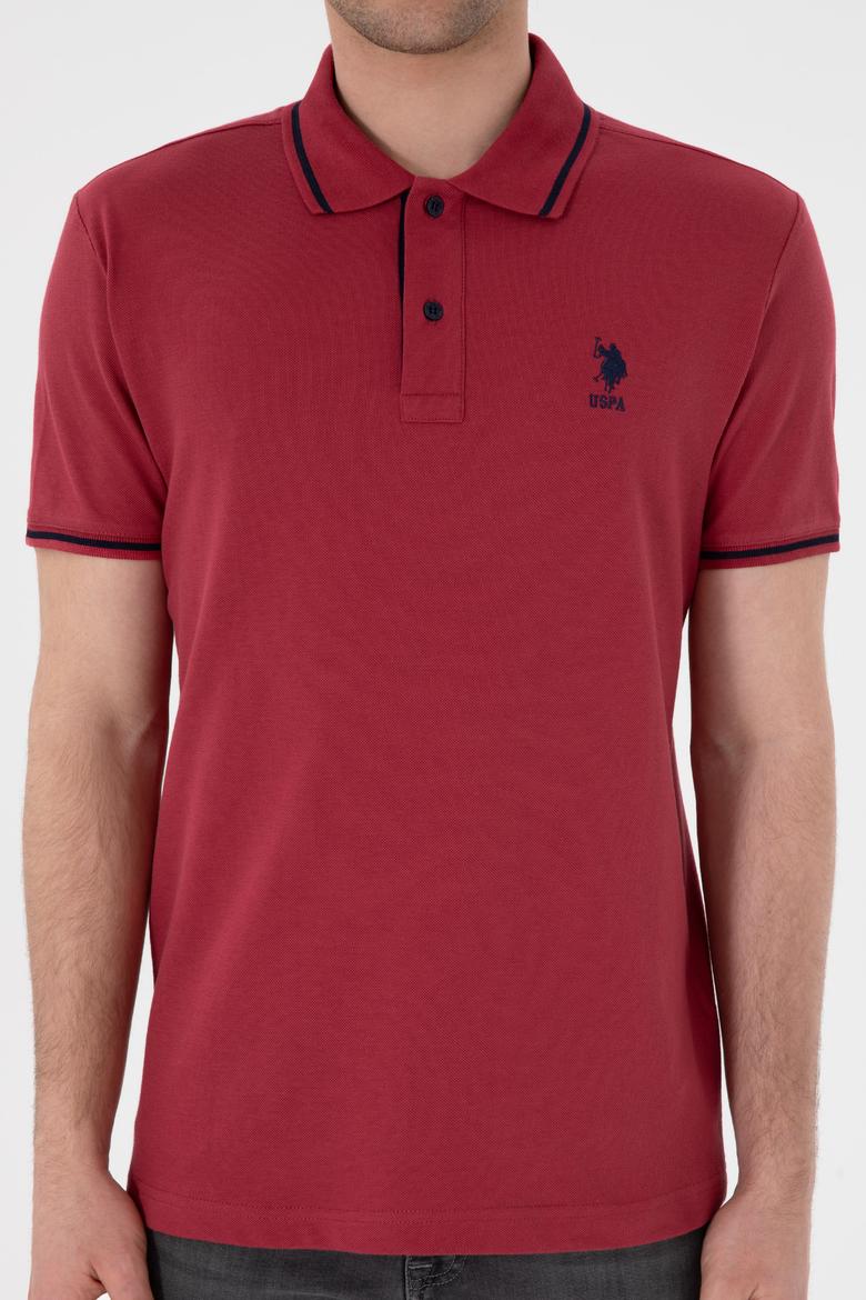 Erkek Slim Fit Polo Yaka Vişne Basic Tişört - 50305980190