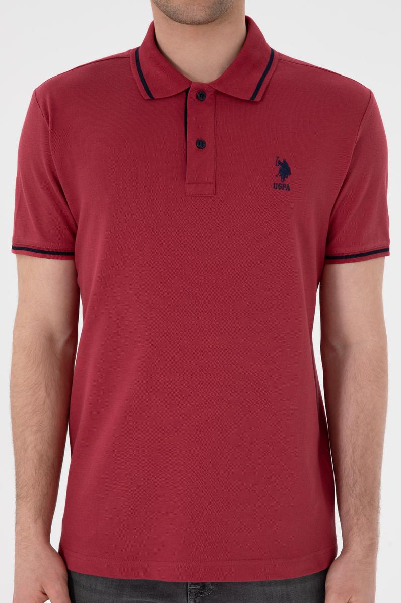 Erkek Slim Fit Polo Yaka Vişne Basic Tişört