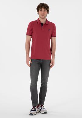 Erkek Slim Fit Polo Yaka Vişne Basic Tişört - 50305980190