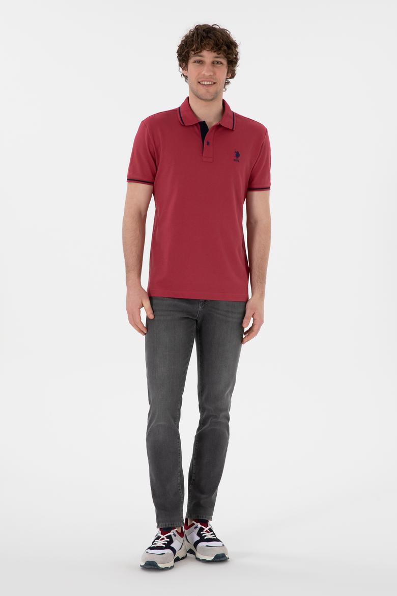 Erkek Slim Fit Polo Yaka Vişne Basic Tişört - 50305980190