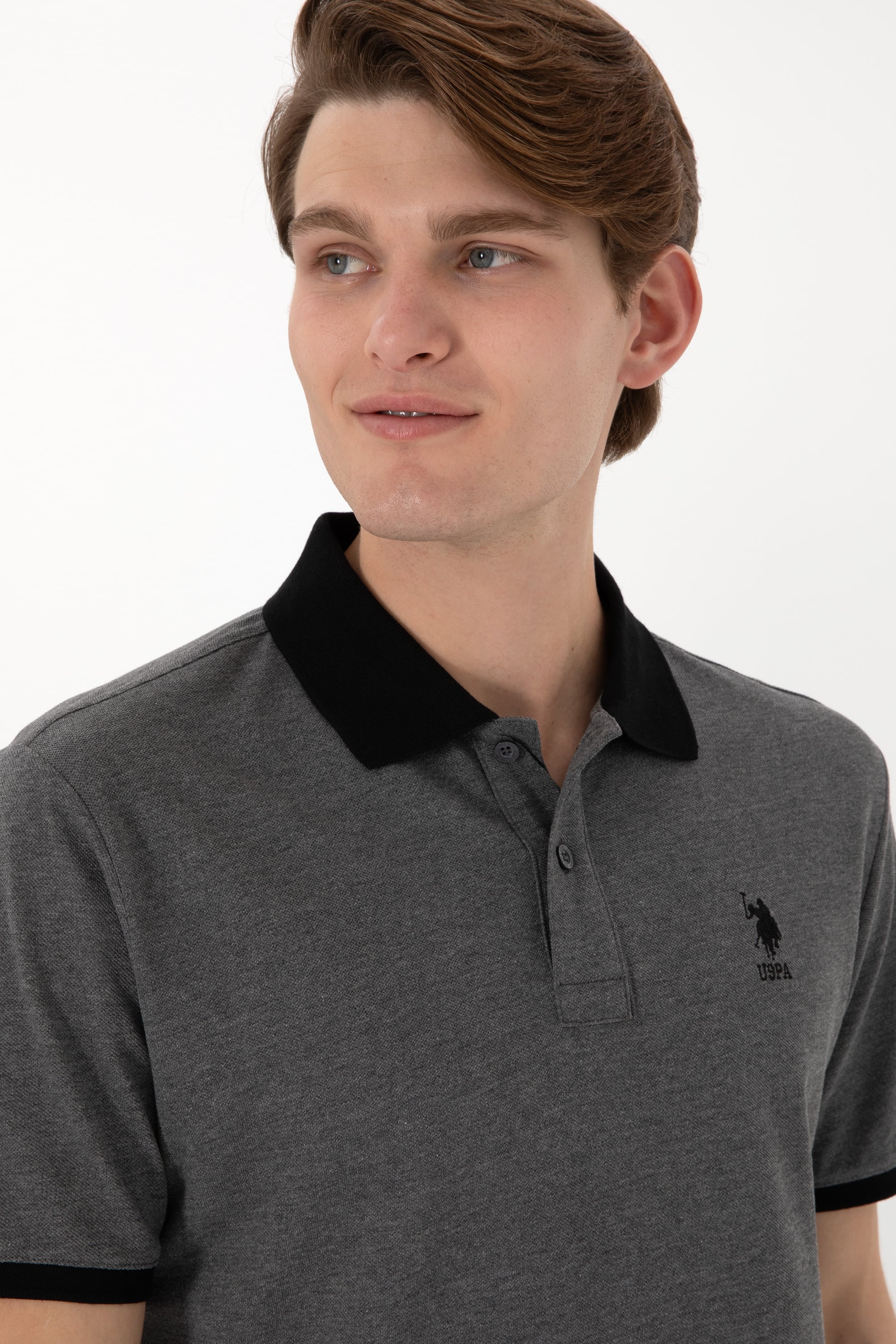 Erkek Regular Fit Polo Yaka Antrasit Melanj Basic Tişört