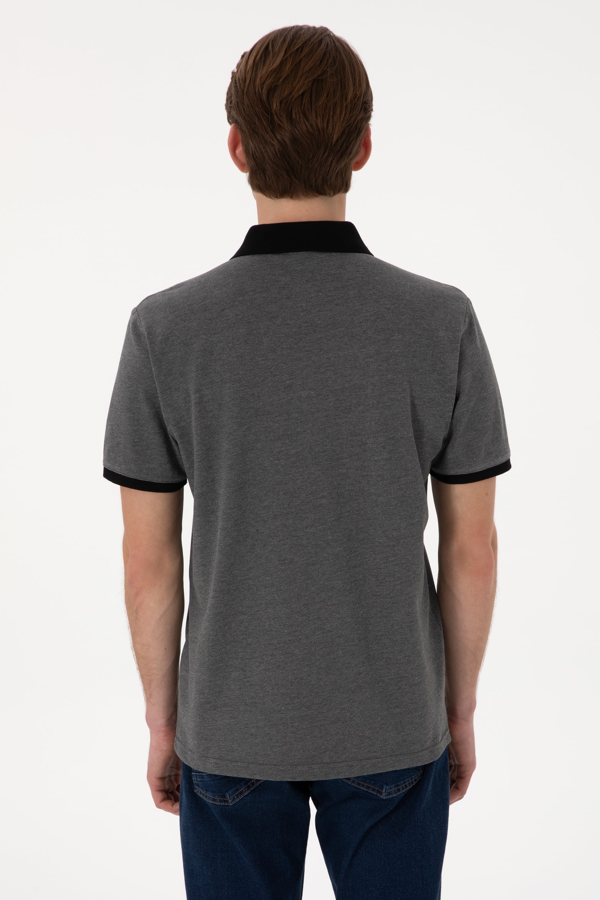 Erkek Regular Fit Polo Yaka Antrasit Melanj Basic Tişört - Image 6