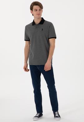 Erkek Regular Fit Polo Yaka Antrasit Melanj Basic Tişört - 50305989066