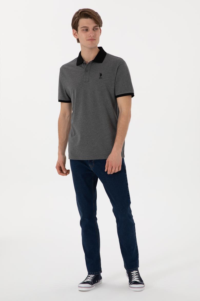 Erkek Regular Fit Polo Yaka Antrasit Melanj Basic Tişört - 50305989066