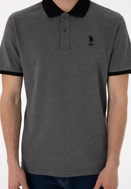 Erkek Regular Fit Polo Yaka Antrasit Melanj Basic Tişört - 50305989066