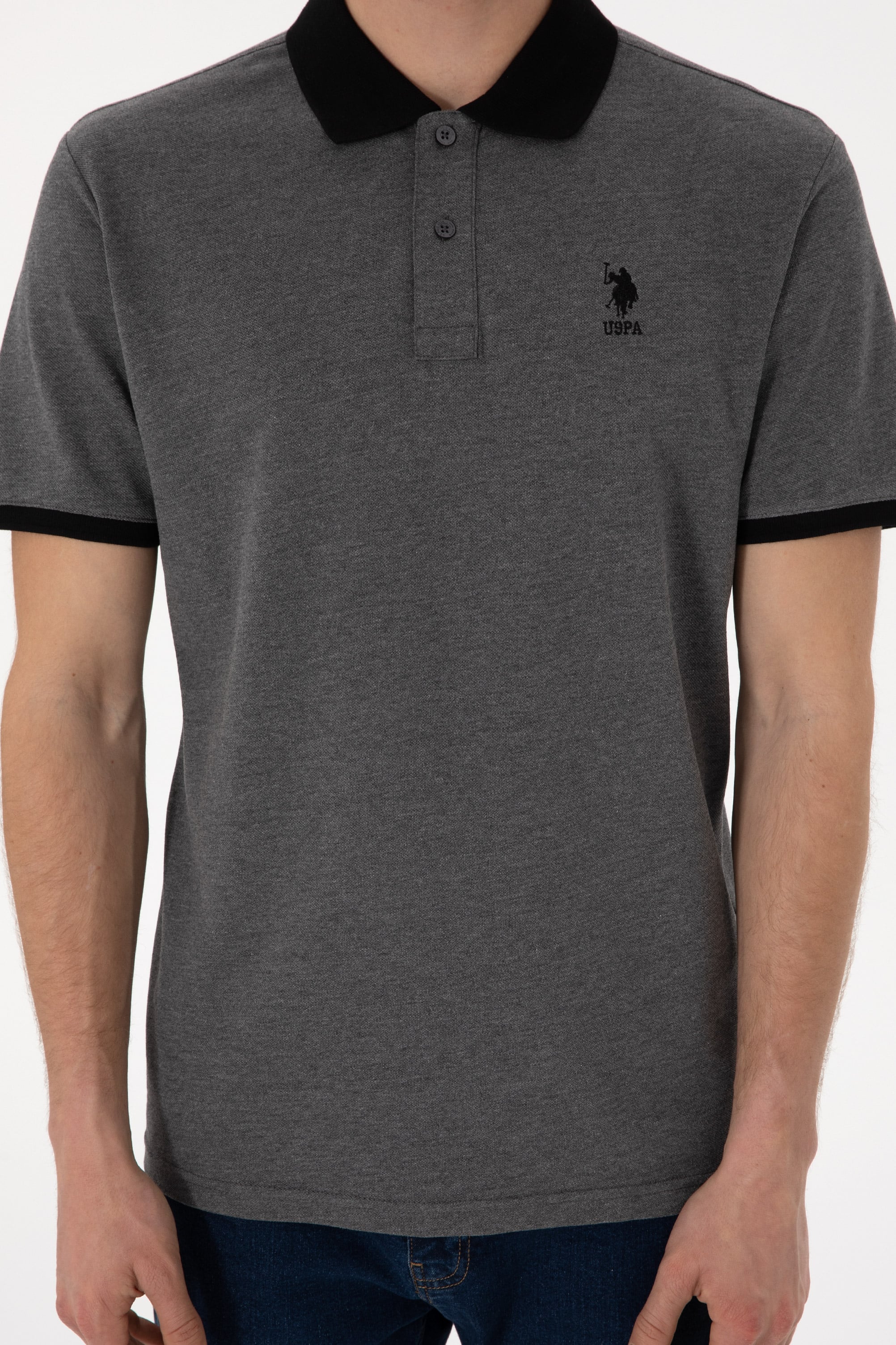 Erkek Regular Fit Polo Yaka Antrasit Melanj Basic Tişört