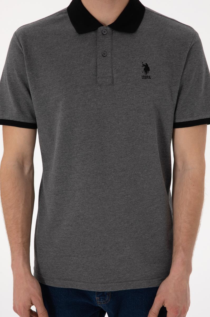 Erkek Regular Fit Polo Yaka Antrasit Melanj Basic Tişört