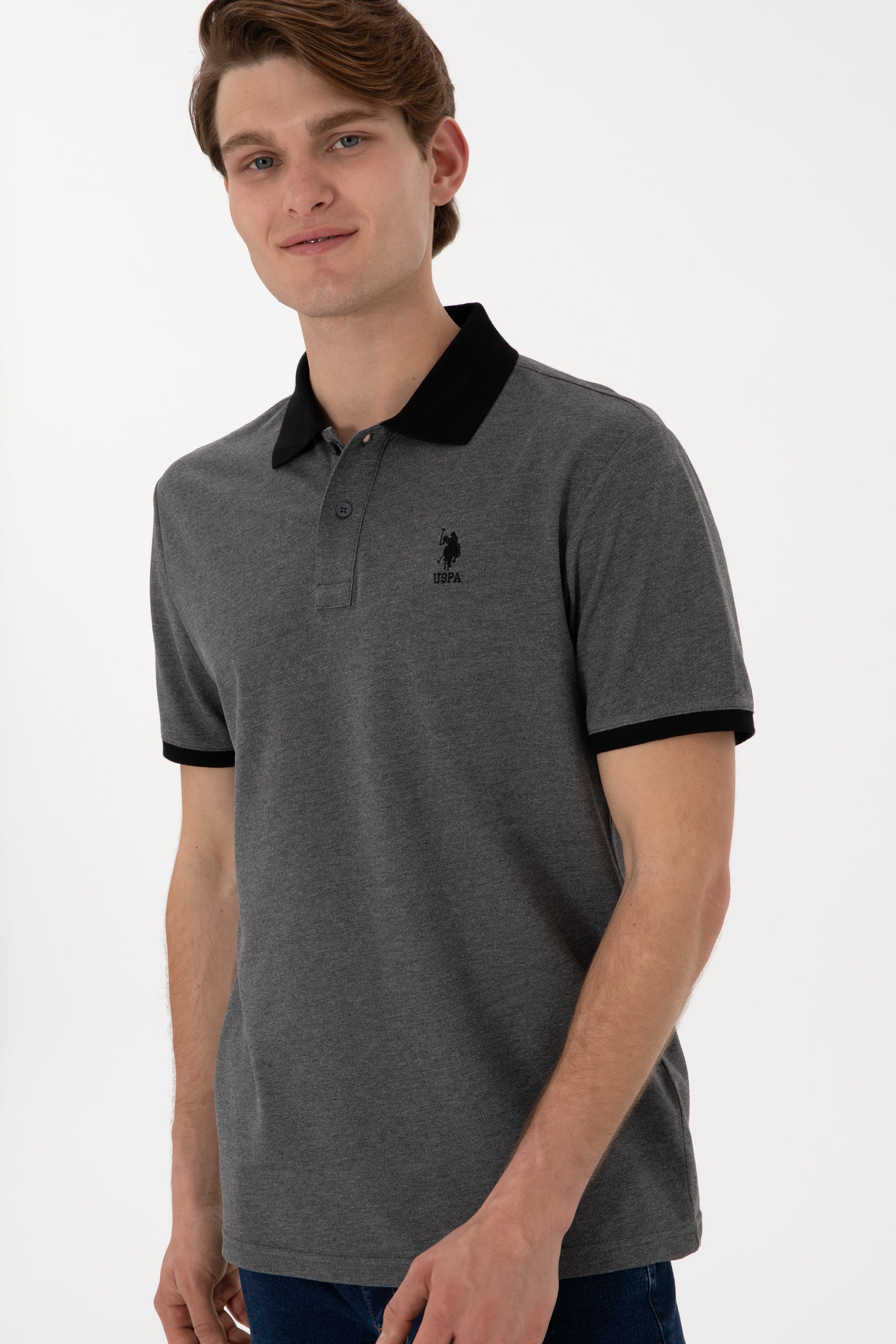 Erkek Regular Fit Polo Yaka Antrasit Melanj Basic Tişört