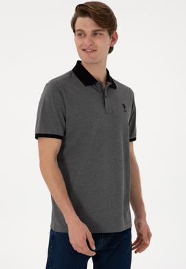 Erkek Regular Fit Polo Yaka Antrasit Melanj Basic Tişört - 50305989066