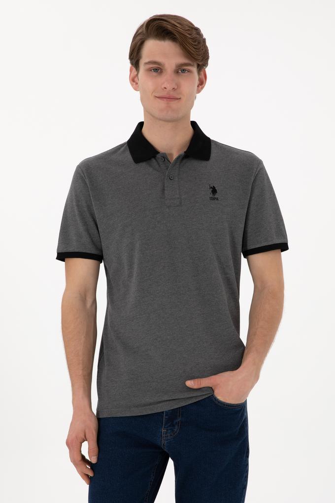 Erkek Regular Fit Polo Yaka Antrasit Melanj Basic Tişört
