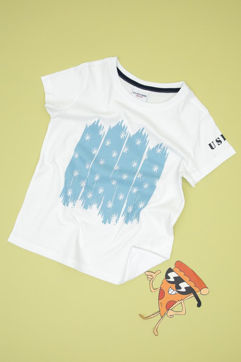 Erkek Çocuk Beyaz Bisiklet Yaka Tişört