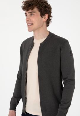 Erkek Antrasit Melanj Basic Triko Hırka - 50288870051