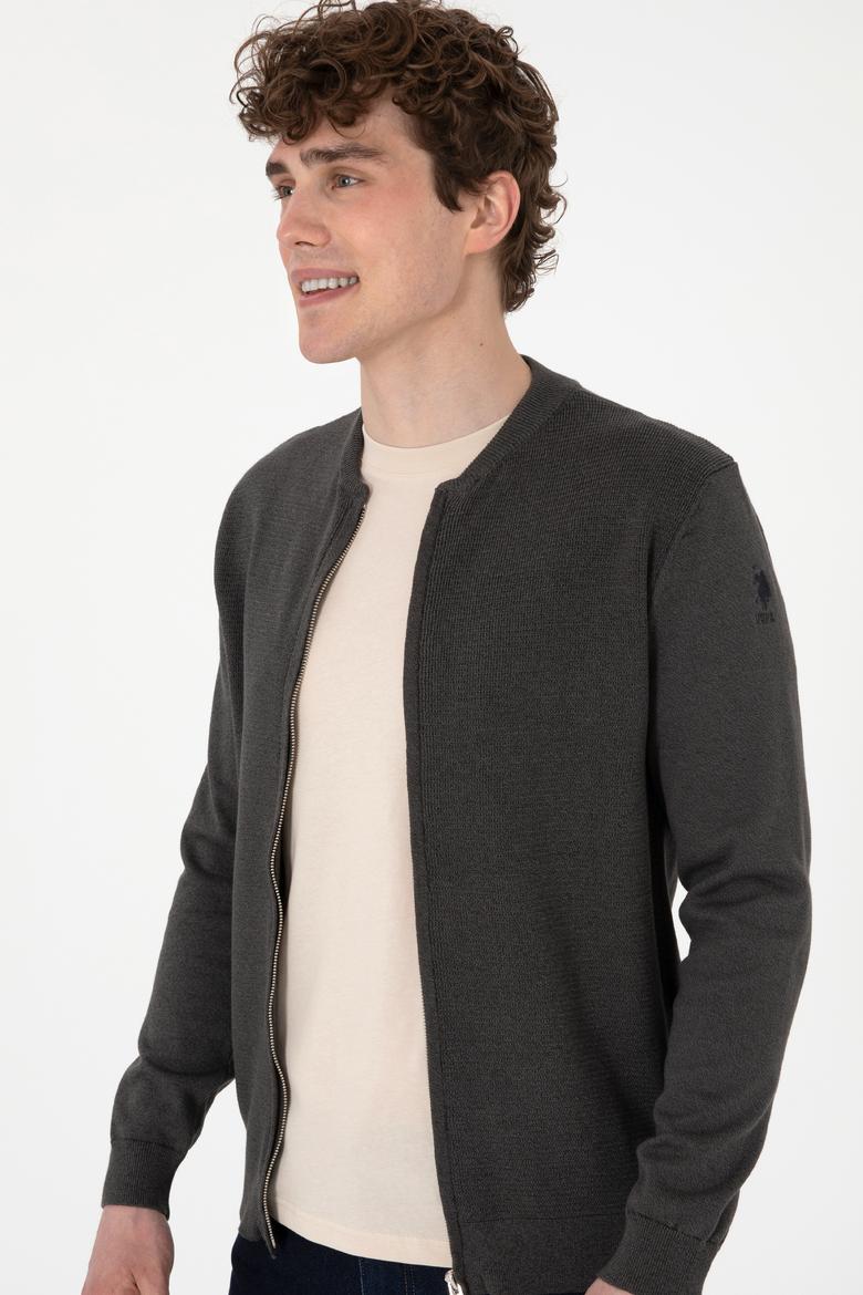 Erkek Antrasit Melanj Basic Triko Hırka - 50288870051