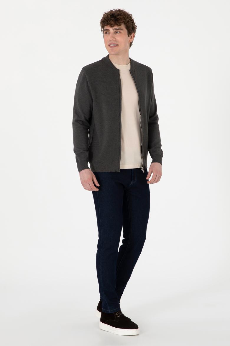 Erkek Antrasit Melanj Basic Triko Hırka - 50288870051