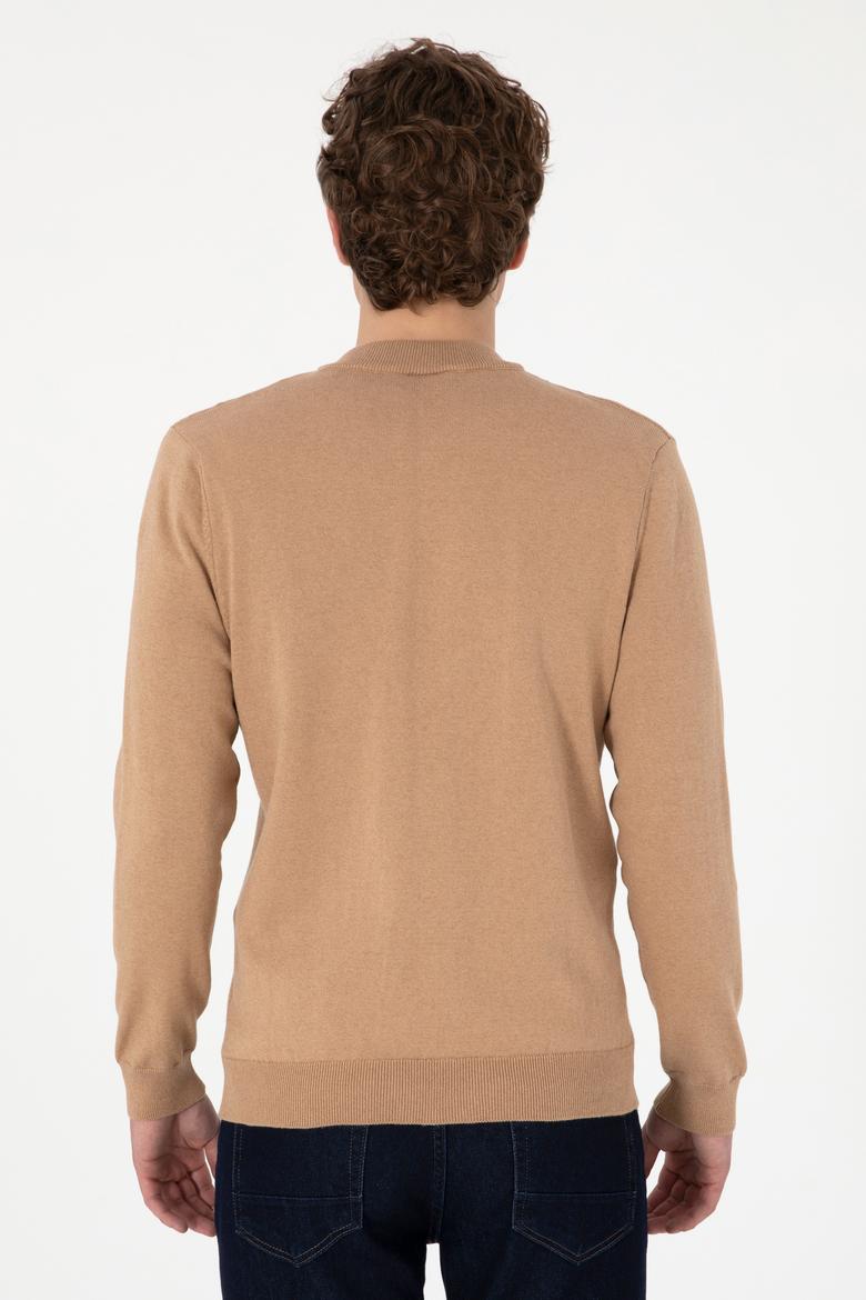 Erkek Camel Melanj Basic Triko Hırka - 50288870008