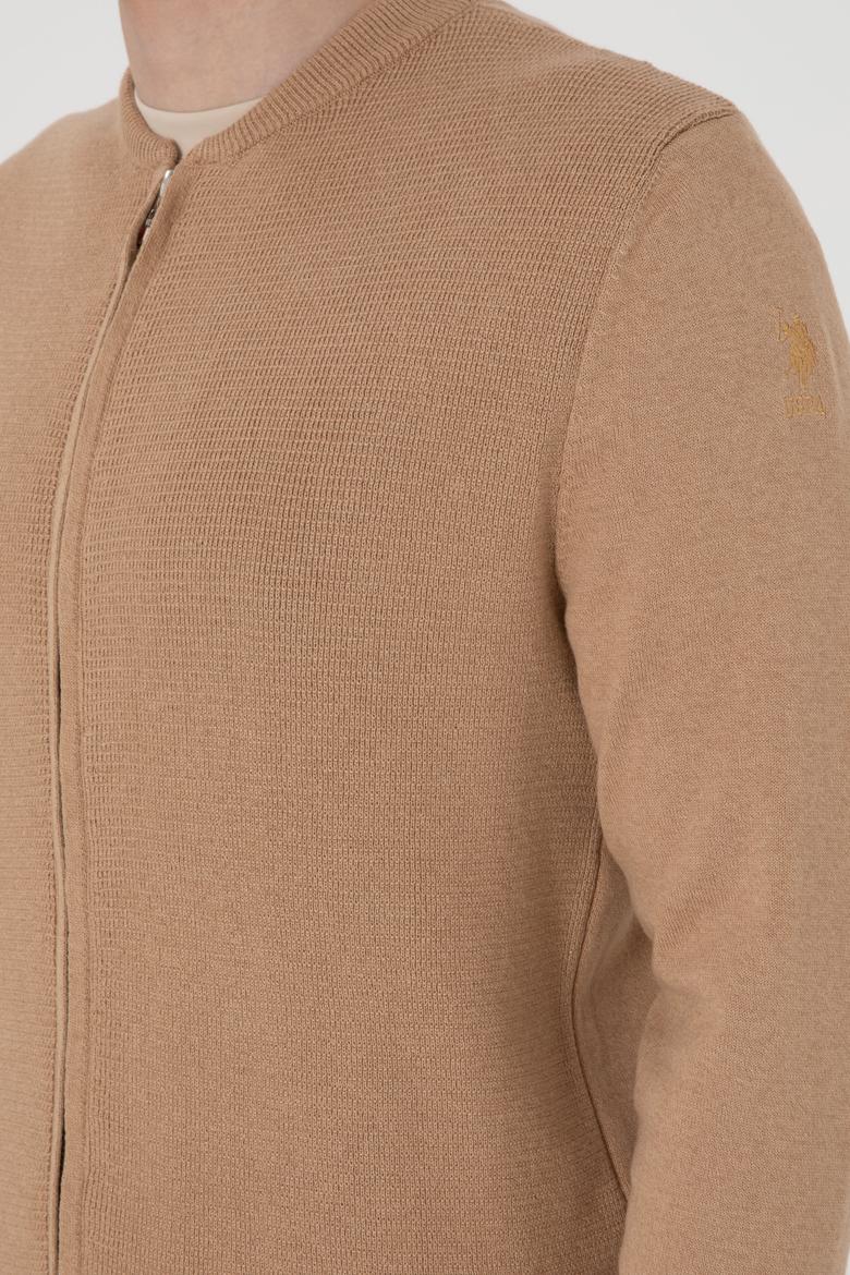 Erkek Camel Melanj Basic Triko Hırka - 50288870008