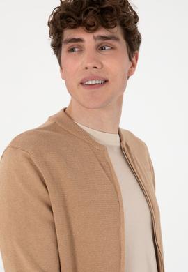 Erkek Camel Melanj Basic Triko Hırka - 50288870008