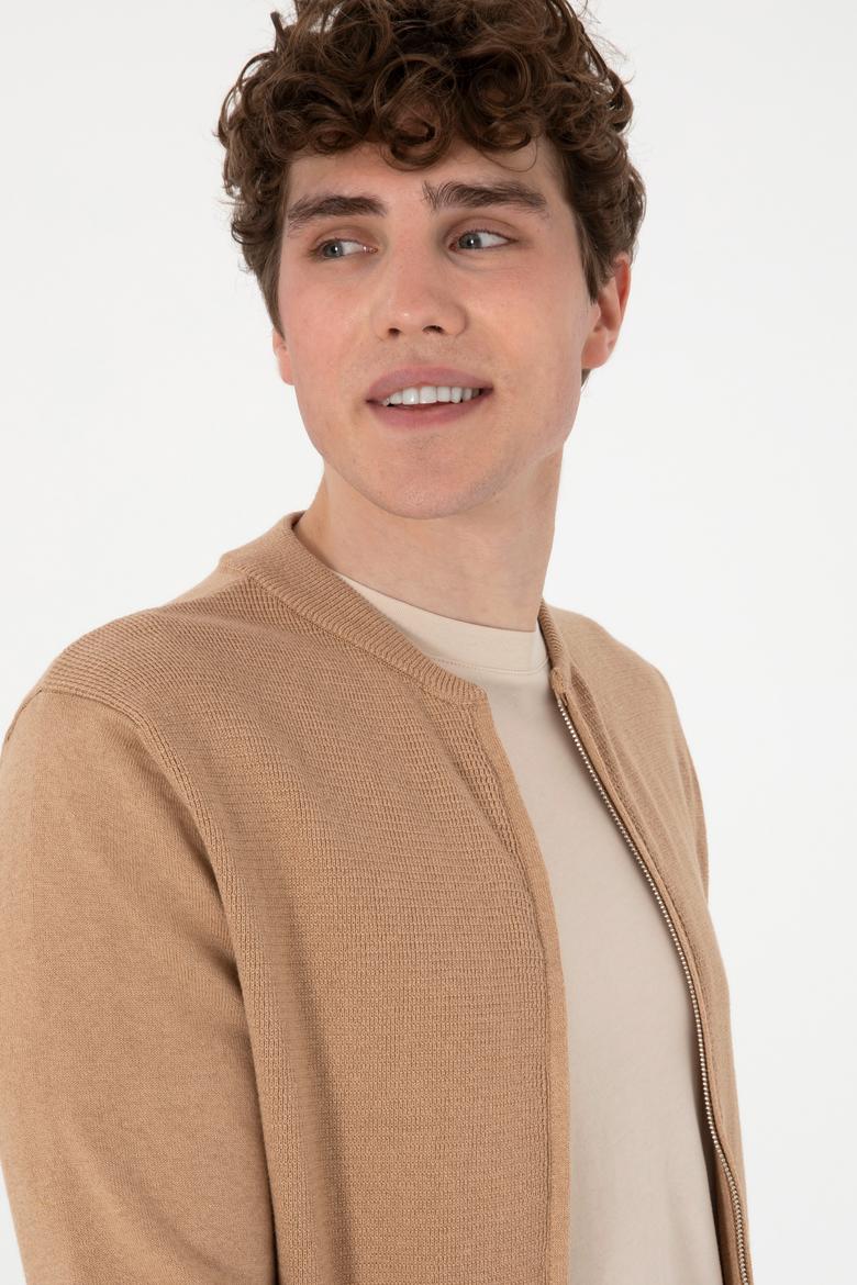 Erkek Camel Melanj Basic Triko Hırka - 50288870008