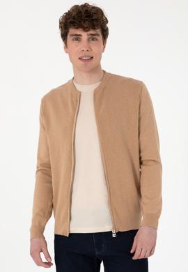 Erkek Camel Melanj Basic Triko Hırka - 50288870008