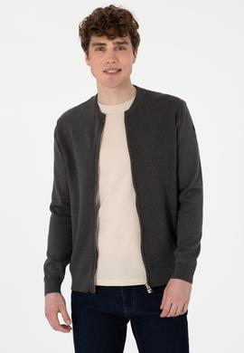 Erkek Antrasit Melanj Basic Triko Hırka - 50288870051